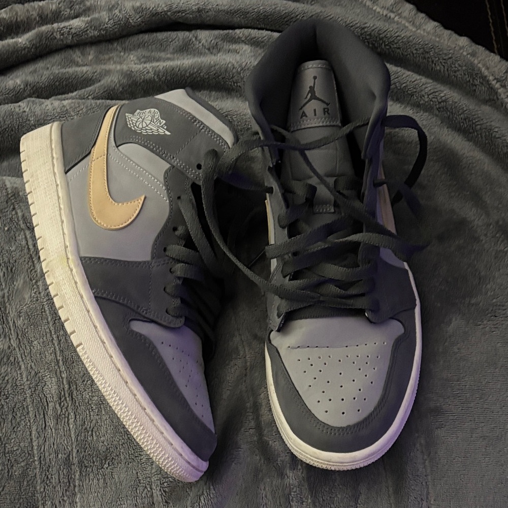 Nike Air Jordan 1 Mid — Gray with Cream Swoosh
